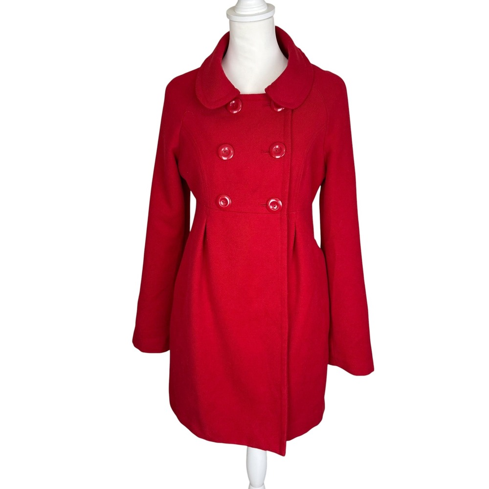 Tulle Anthropologie Red Double Breasted Pea Coat Peter Pan Collar Size Medium